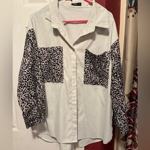 SHEIN Shacket white and black cheetah